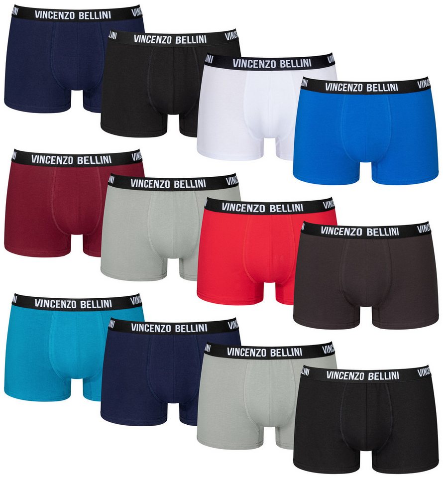Vincenzo Bellini Boxershorts aus Baumwolle - 3 Farbvarianten - Herren Unterhose (Männer Unterwäsche Spar-Set, 12-St., 12er Pack) Doppelt genäht - Ergonomisch & Langlebig - ohne kratzenden Zettel