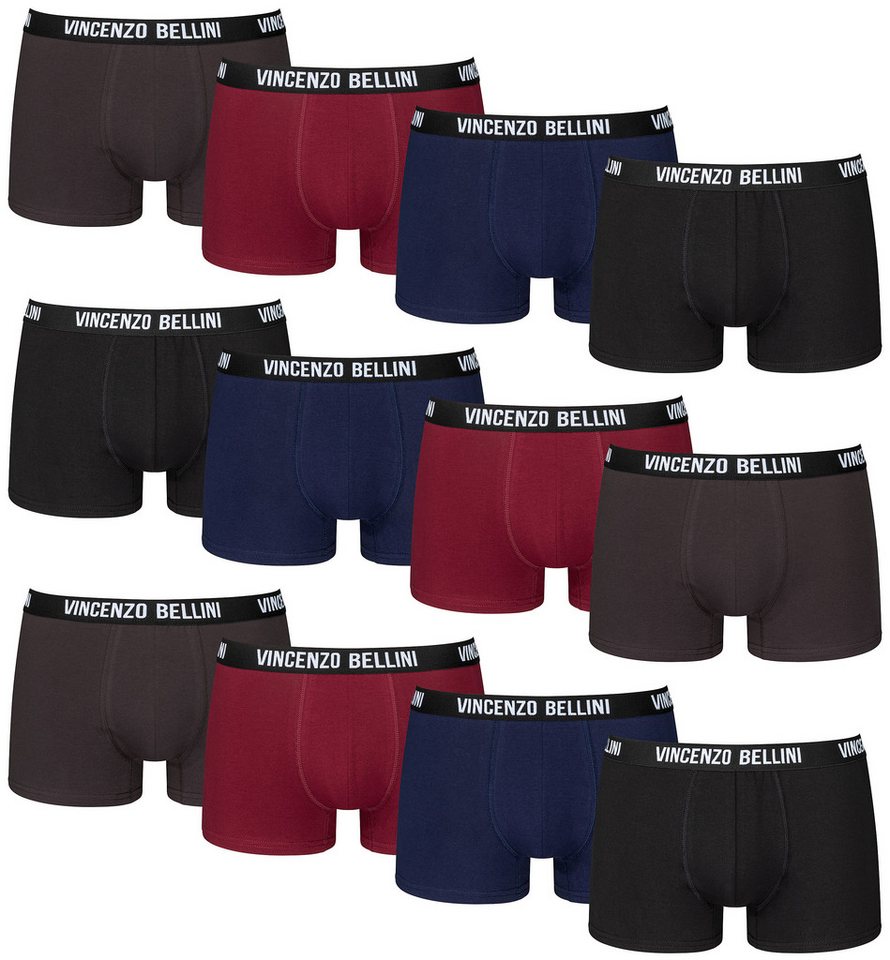 Vincenzo Bellini Boxershorts aus Baumwolle - 3 Farbvarianten - Herren Unterhose (Männer Unterwäsche Spar-Set, 12-St., 12er Pack) Doppelt genäht - Ergonomisch & Langlebig - ohne kratzenden Zettel