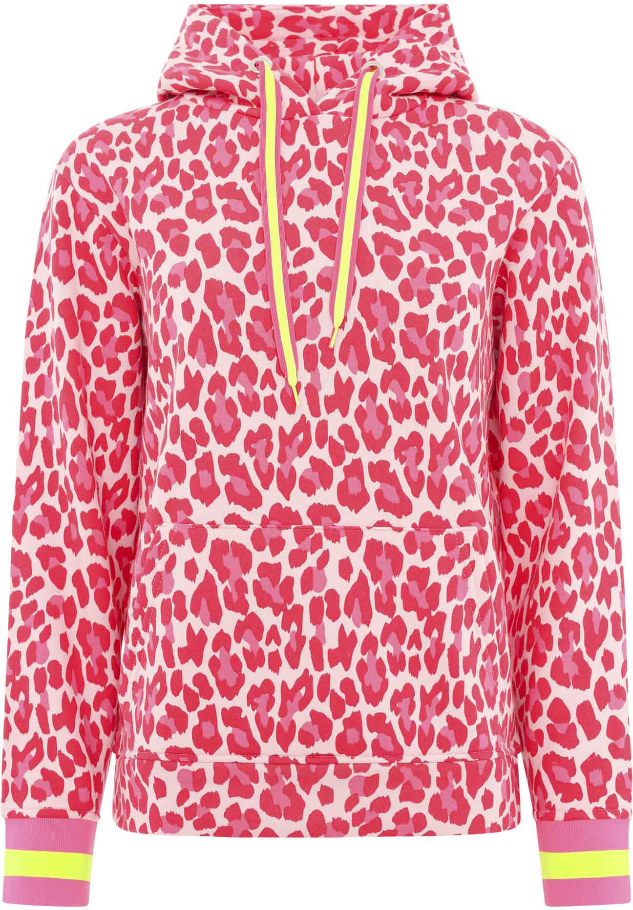 Zwillingsherz Hoodie ""Leo Allover Neon Kante"", mit Animal-Design und kontrastfarbigen Ärmelbündchen