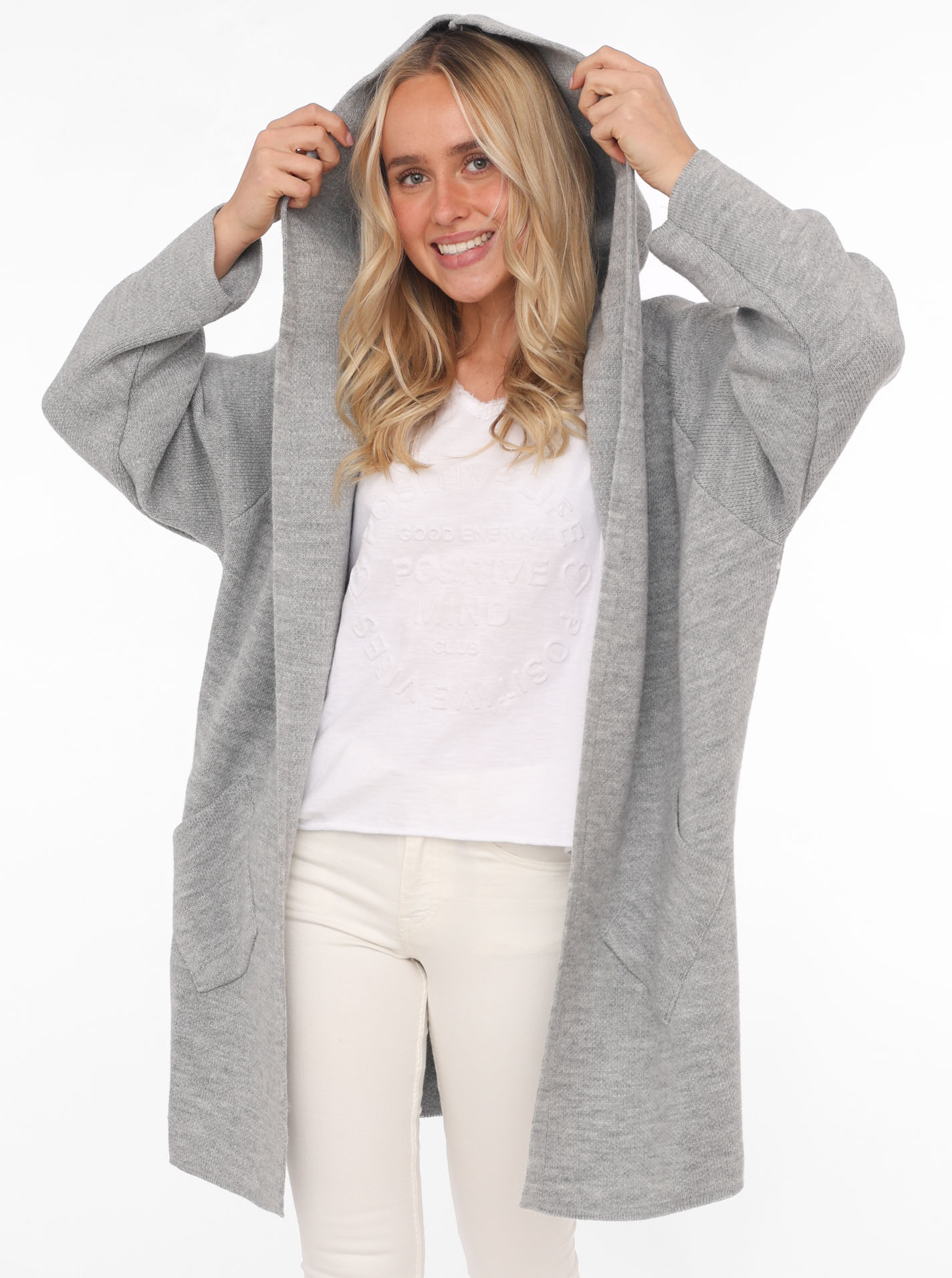 Zwillingsherz Strickjacke ""Annabell"" One Size, Kapuze, Taschen, ohne Verschluss, Midi-länge, Langarm