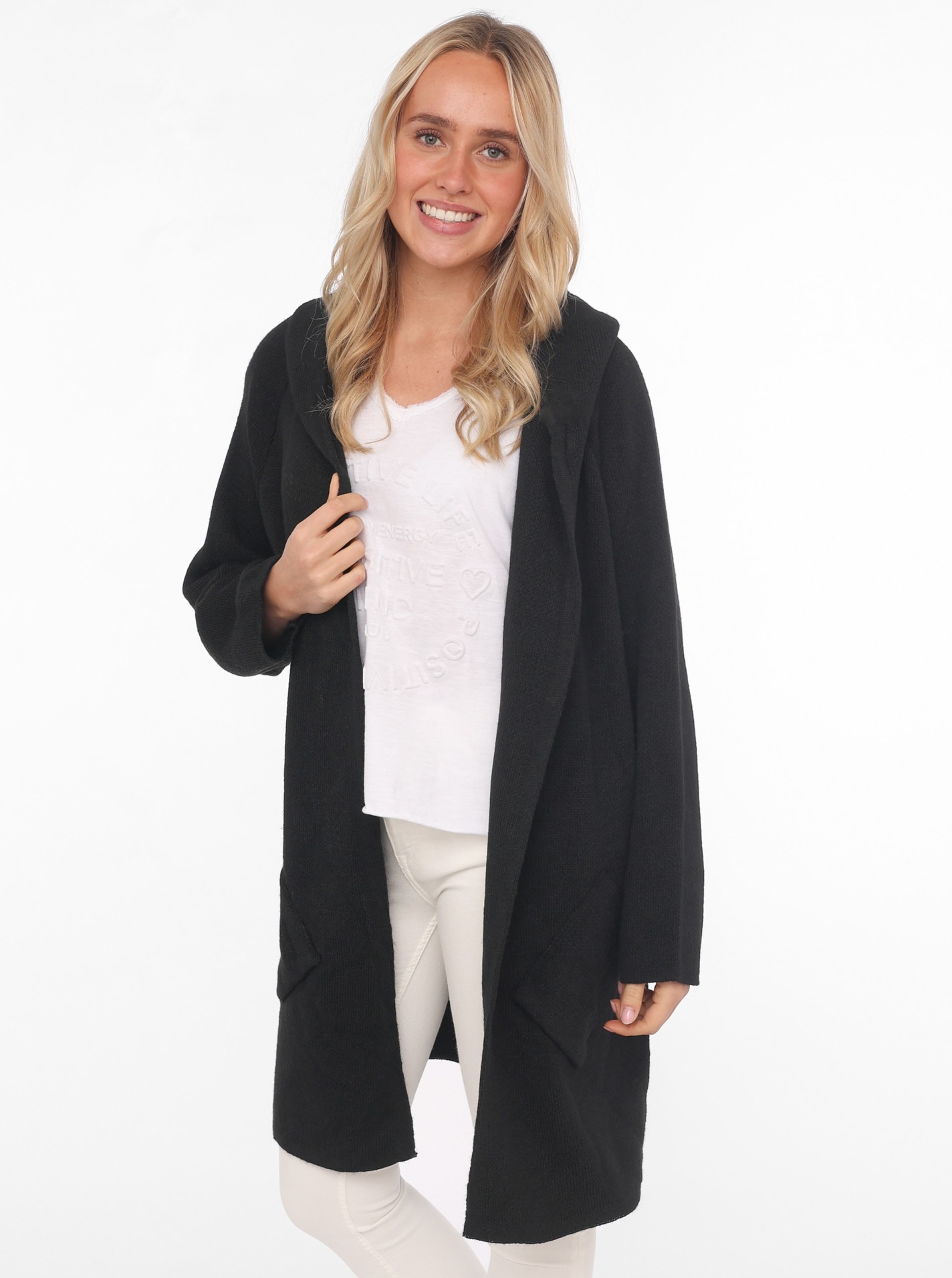 Zwillingsherz Strickjacke ""Annabell"" One Size, Kapuze, Taschen, ohne Verschluss, Midi-länge, Langarm