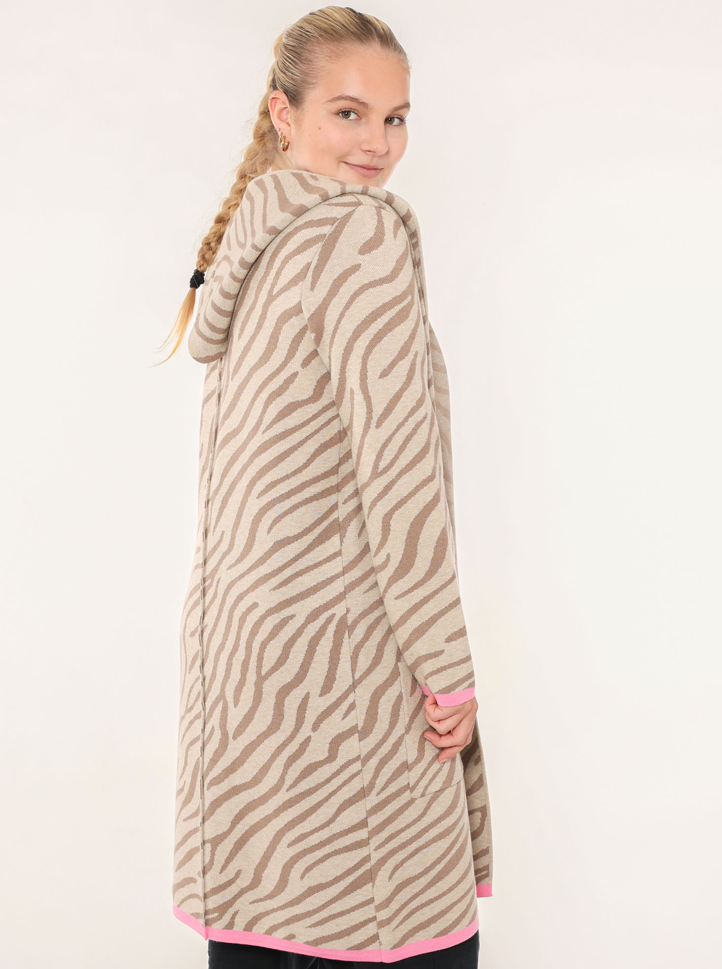 Zwillingsherz Strickjacke ""Zebra"" Animal-Muster, Kapuze, Langarm, Kontrast-Details