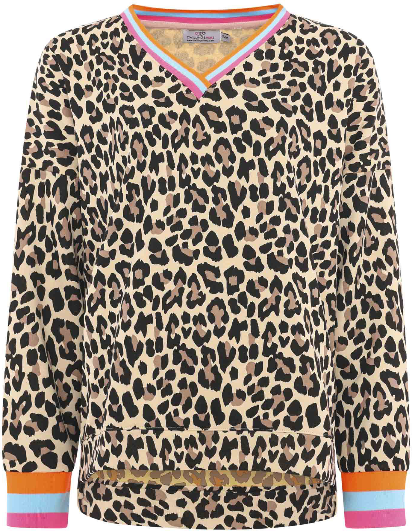 Zwillingsherz Sweatshirt ""Leo Allover Neon Kante"", mit trendiger Leo-Optik, Vokuhila-Schnitt und neonfarbenen Details