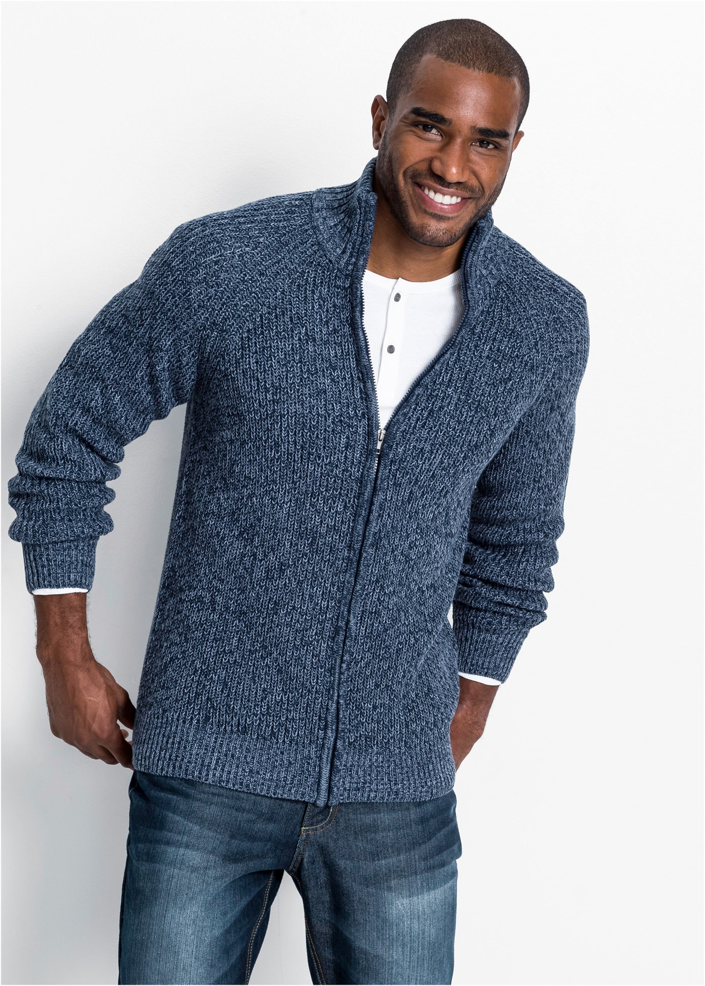 bonprix Strickjacke mit Stehkragen, Regular Fit, meliertes Garn