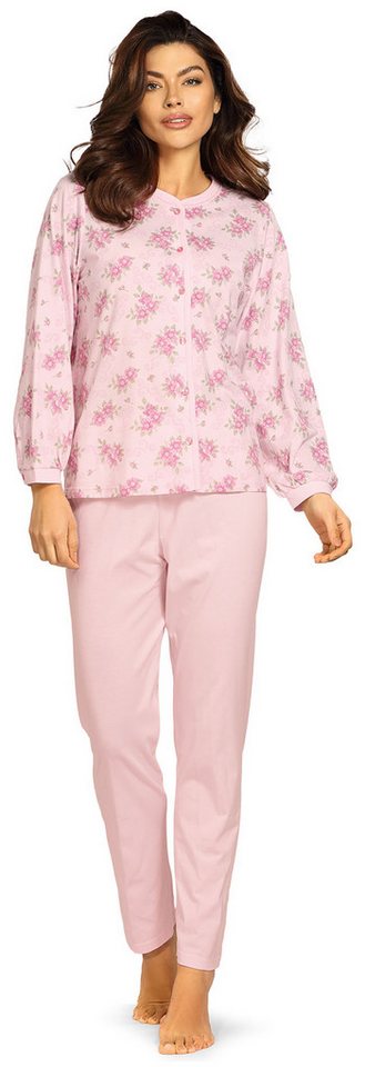comtessa Schlafanzug Cosy Winter (Set, 2 tlg., 2-teilig) Damen Pyjama lang Langarm Baumwolle geknöpft große Größen