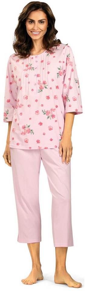 comtessa Schlafanzug Feeling Good (Set, 2 tlg., 2-teilig) Damen Pyjama geknöpft 2-teilig 7/8 Hose 3/4 Arm Baumwolle große Größen