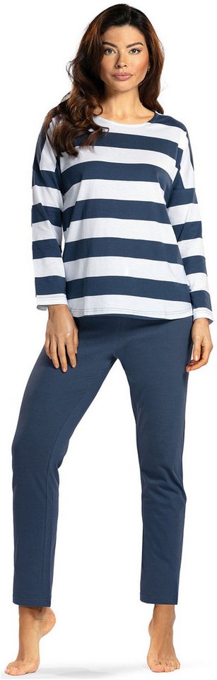 comtessa Schlafanzug Lovely Dreams (Set, 2 tlg., 2-teilig) Damen Pyjama lang Baumwolle Langarm Drop-Shoulder-Form große Größen