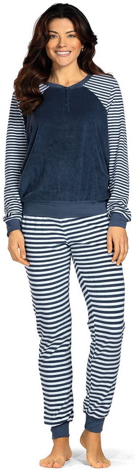 comtessa Schlafanzug Lovely Dreams (Set, 2 tlg., 2-teilig) Damen Pyjama lang Baumwolle Langarm Frottee geknöpft große Größen