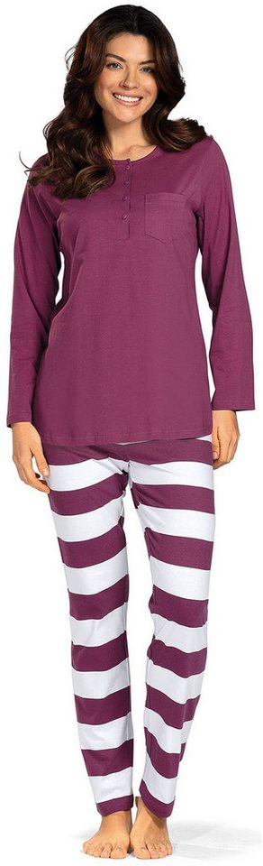 comtessa Schlafanzug Lovely Dreams (Set, 2 tlg., 2-teilig) Damen Pyjama lang Baumwolle Langarm geknöpft große Größen