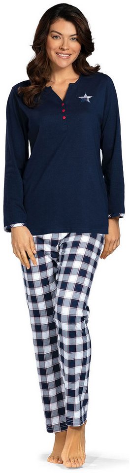 comtessa Schlafanzug Lovely Dreams (Set, 2 tlg., 2-teilig) Damen Pyjama lang Baumwolle Langarm geknöpft große Größen