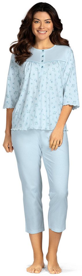 comtessa Schlafanzug Mellow Luxe (Set, 2 tlg., 2-teilig) Damen Pyjama lang Baumwolle 3/4 Arm geknöpft auch große Größen