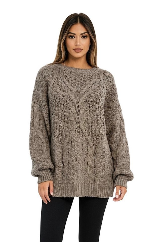 Worldclassca Longpullover WORLDCLASSCA Oversize Strickpulllover Lang Zopf Muster Dick Winter Neue Kollektion - Stilvolle und gemütliche Strickmode für Damen