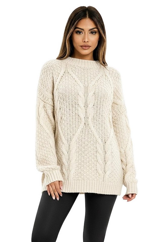 Worldclassca Longpullover WORLDCLASSCA Oversize Strickpulllover Lang Zopf Muster Dick Winter Neue Kollektion - Stilvolle und gemütliche Strickmode für Damen