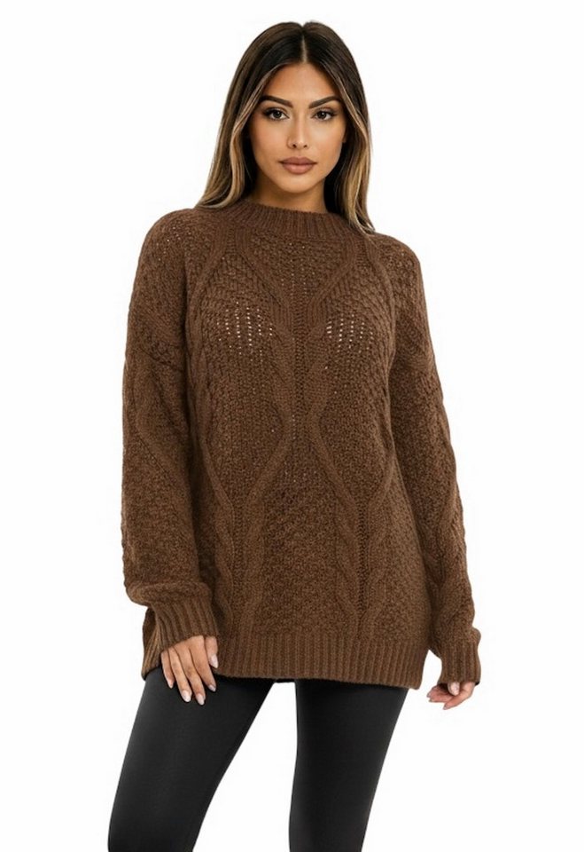 Worldclassca Longpullover WORLDCLASSCA Oversize Strickpulllover Lang Zopf Muster Dick Winter Neue Kollektion - Stilvolle und gemütliche Strickmode für Damen