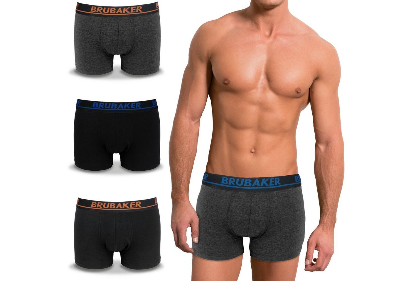 BRUBAKER Boxershorts 4er Pack Herren Unterhose - Atmungsaktiv ohne Eingriff - Retroshorts (Set, 4-St., 4er-Pack) Retro Männer Unterwäsche aus Baumwolle