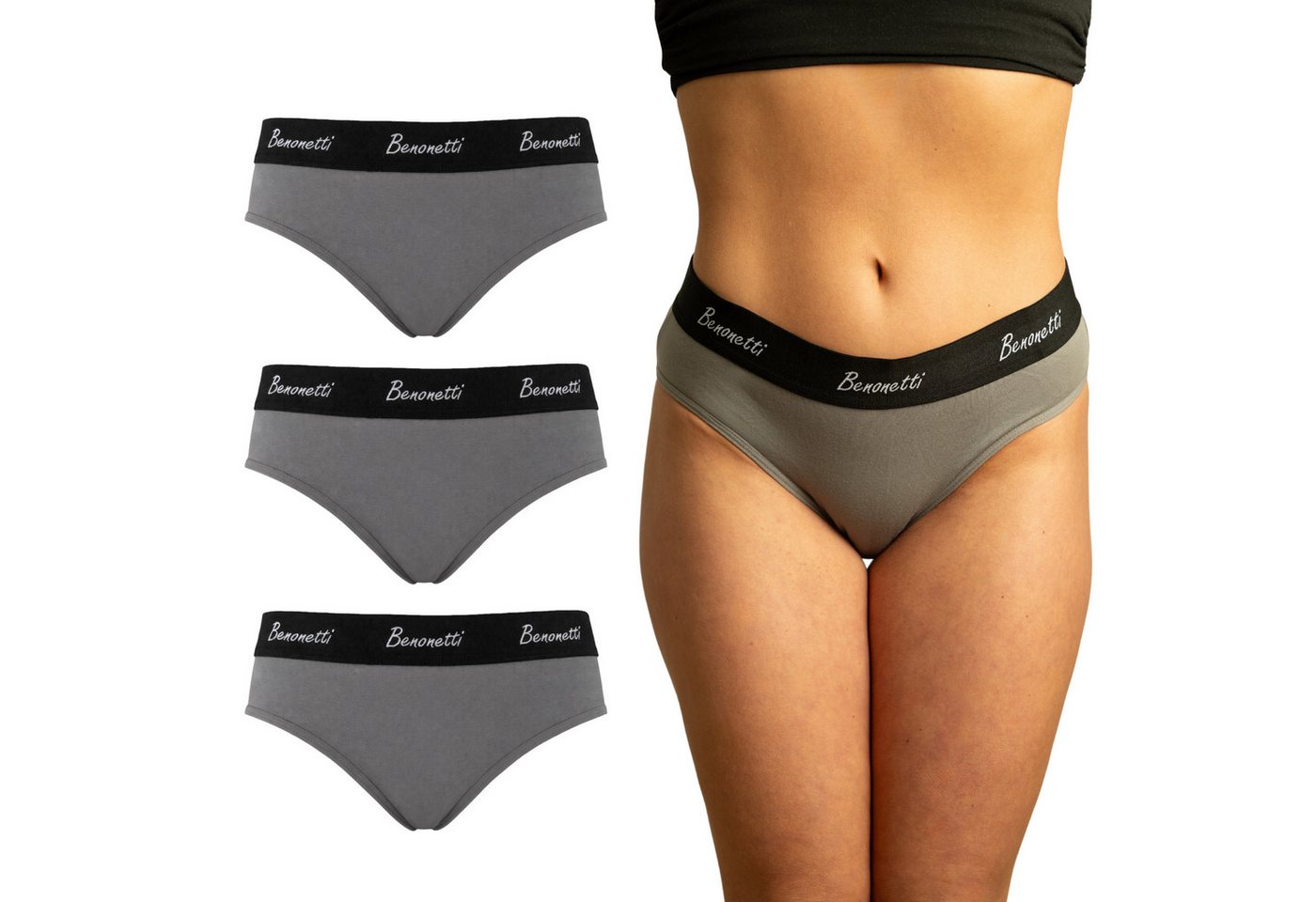 Benonetti Slip Damen Slip, weich, atmungsaktiv & formstabil (3er Set, 3er-Pack) Sportlich & bequem