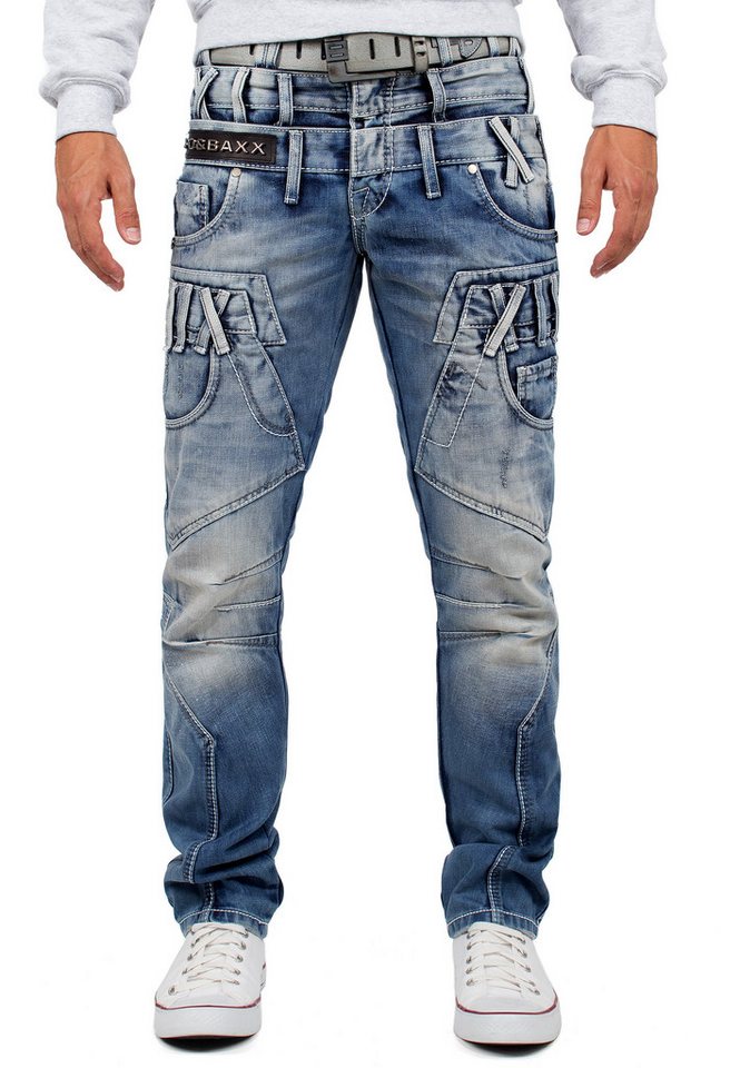 Cipo & Baxx Regular-fit-Jeans Herren Hose BA-CD466 (1-tlg) mit Doppel Bund Optik und Verzierungen