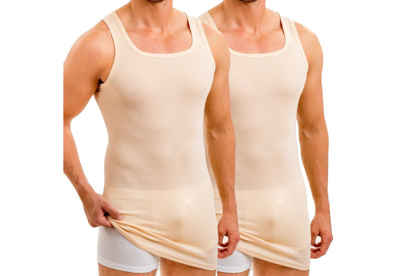 HERMKO Unterhemd 16027 2er Pack Herren extralanges Unterhemd aus Baumwolle / Modal