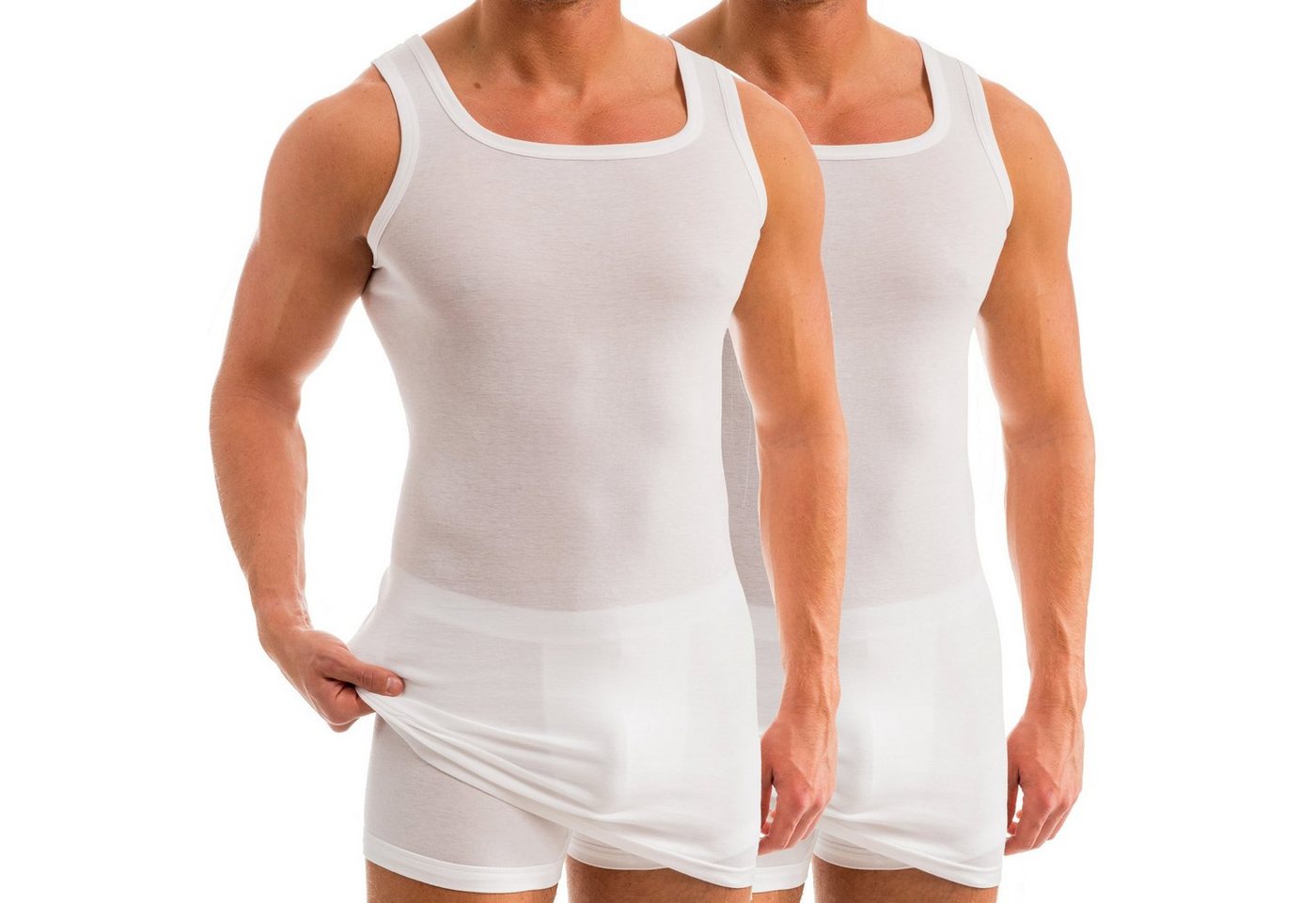 HERMKO Unterhemd 16027 2er Pack Herren extralanges Unterhemd aus Baumwolle / Modal