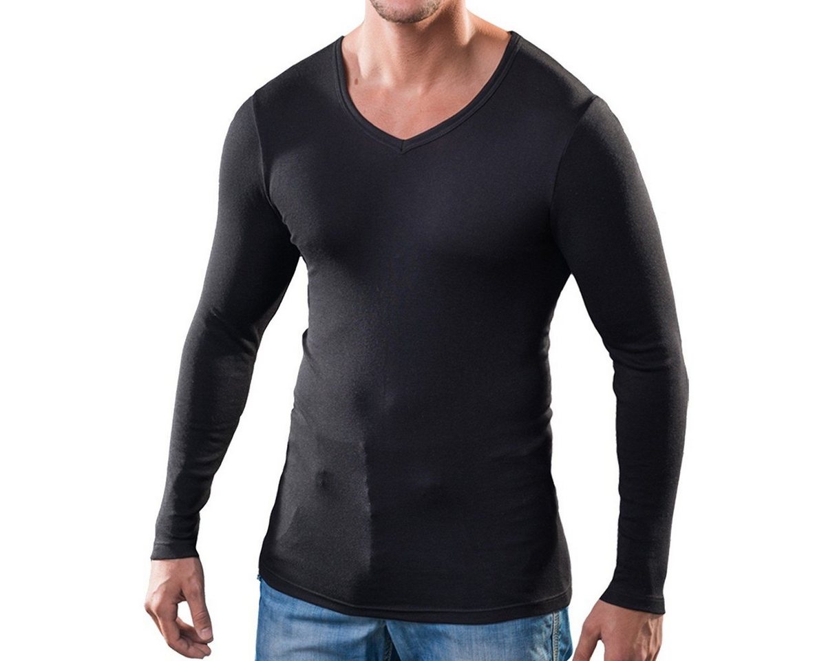 HERMKO Unterziehshirt 164680 Herren langarm Shirt mit V-Ausschnitt aus Baumwolle / Modal