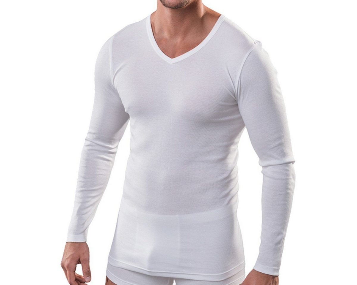HERMKO Unterziehshirt 164680 Herren langarm Shirt mit V-Ausschnitt aus Baumwolle / Modal