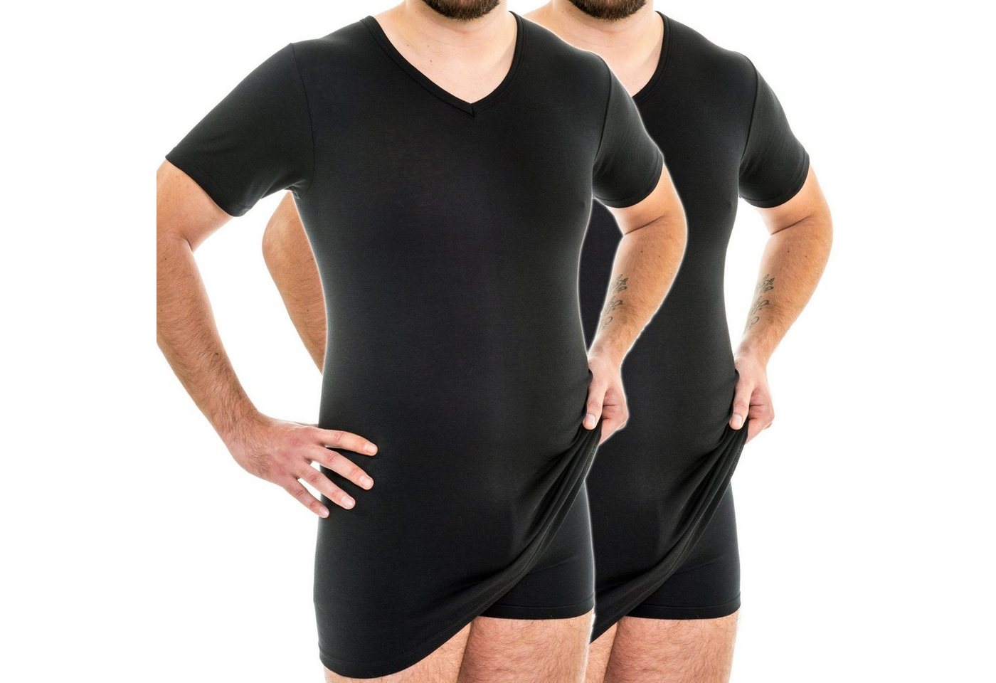 HERMKO Unterziehshirt 164887 2er Pack Extralanges Herren Shirt mit V-Ausschnitt mit Modal