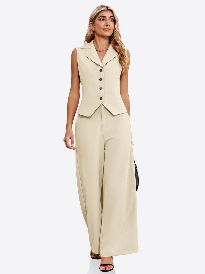 Imily Bela Hosenanzug Damen Sommer Hosenanzug im 2-teiligen Set (Set, 2-tlg., Anzugweste + Weite Hose) mit Kordelzügen