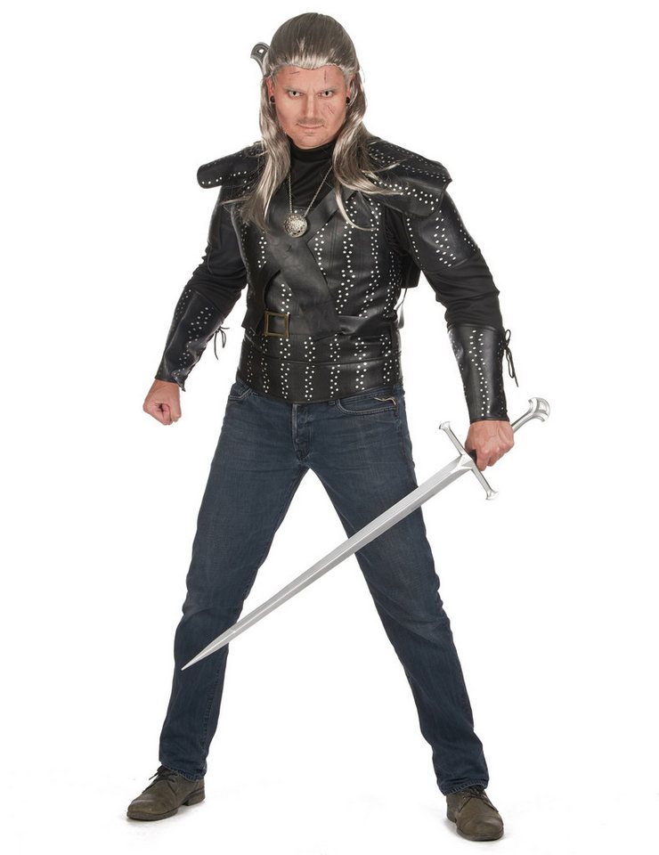 JADEO Kostüm Hexer-Kostüm für Herren Geralt Halloweenkostüm schwarz-silber