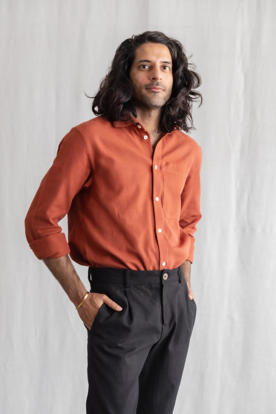 Jyoti Fair Works Herren vegan Hemd Jwala Mahagoni Rot