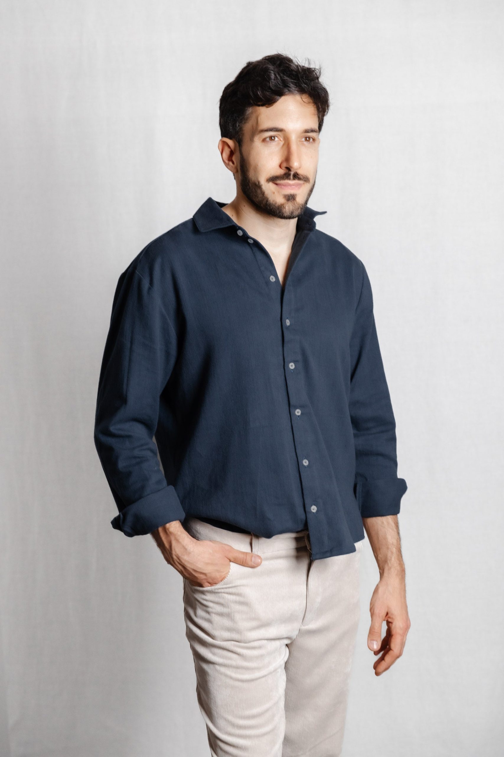 Jyoti Fair Works Herren vegan Hemd Nakshita Grau Blau