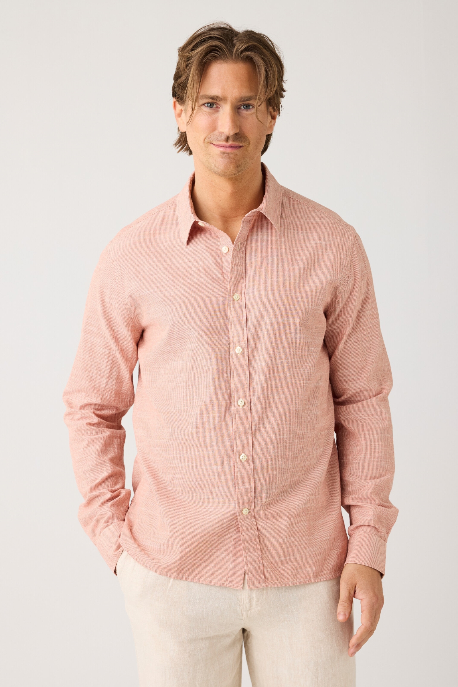 KnowledgeCotton Apparel Herren vegan Hemd Dune Regular Stripe Rot