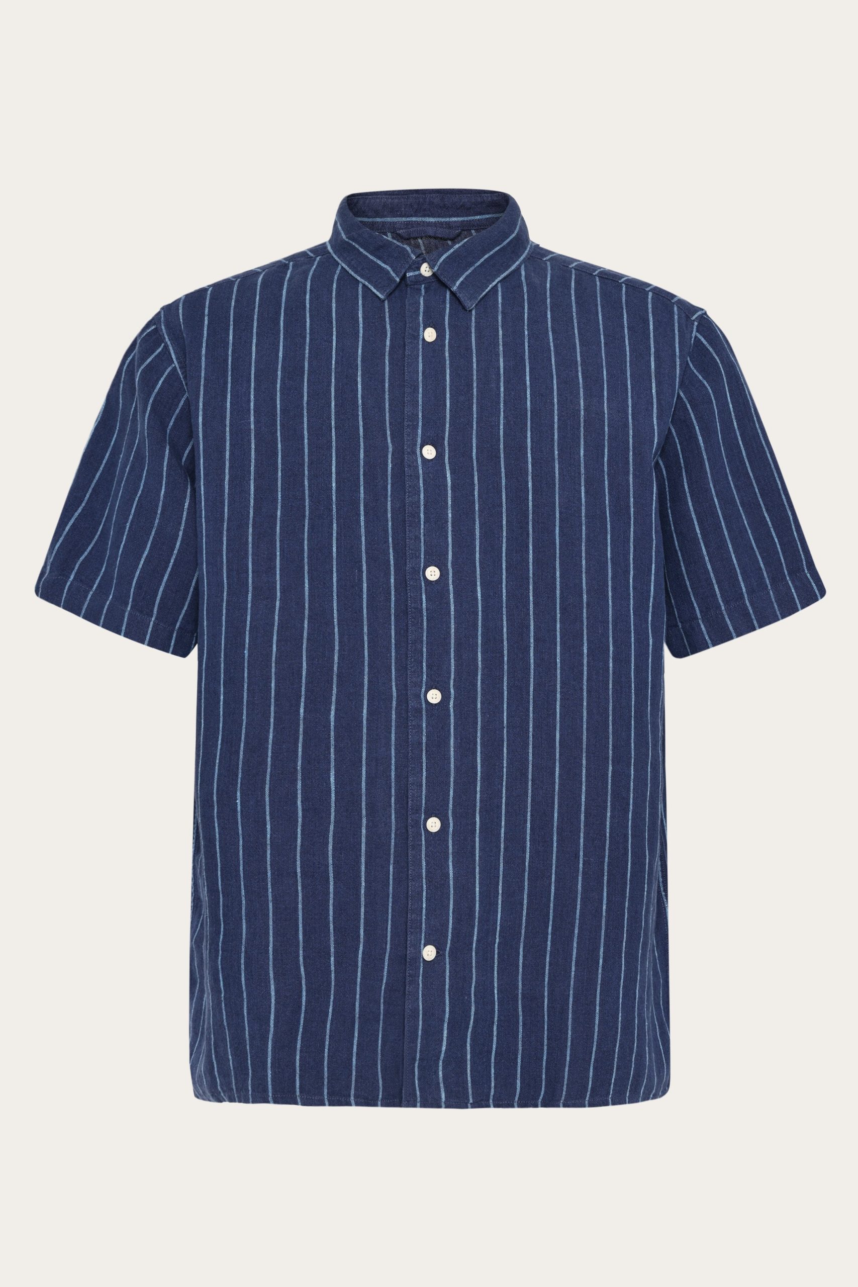 KnowledgeCotton Apparel Herren vegan Hemd Relaxed Leinen Streifen Blau