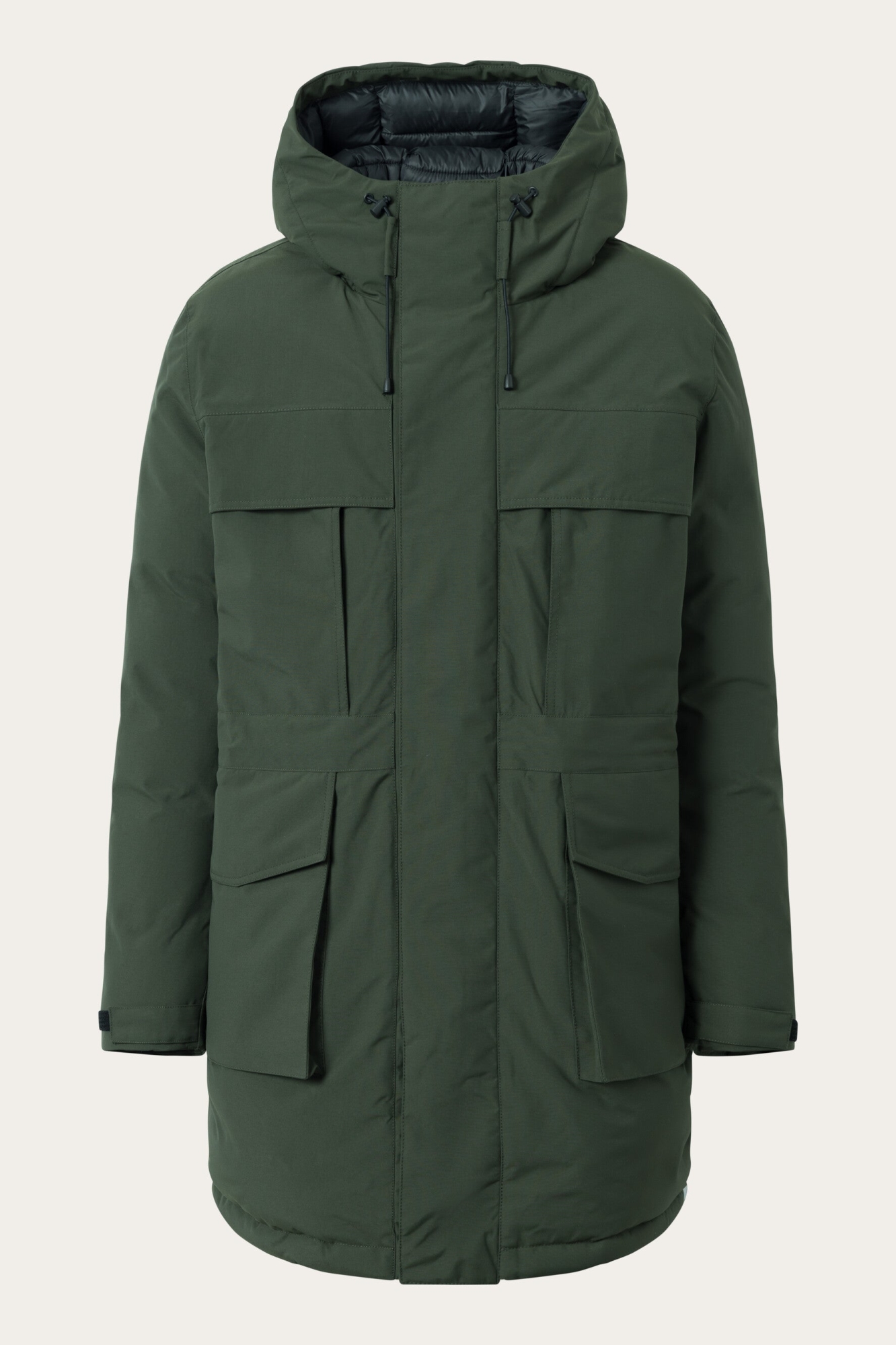 KnowledgeCotton Apparel Herren vegan Mantel Lang Gepolstert Apex Canvas Forrest Nachtgrün