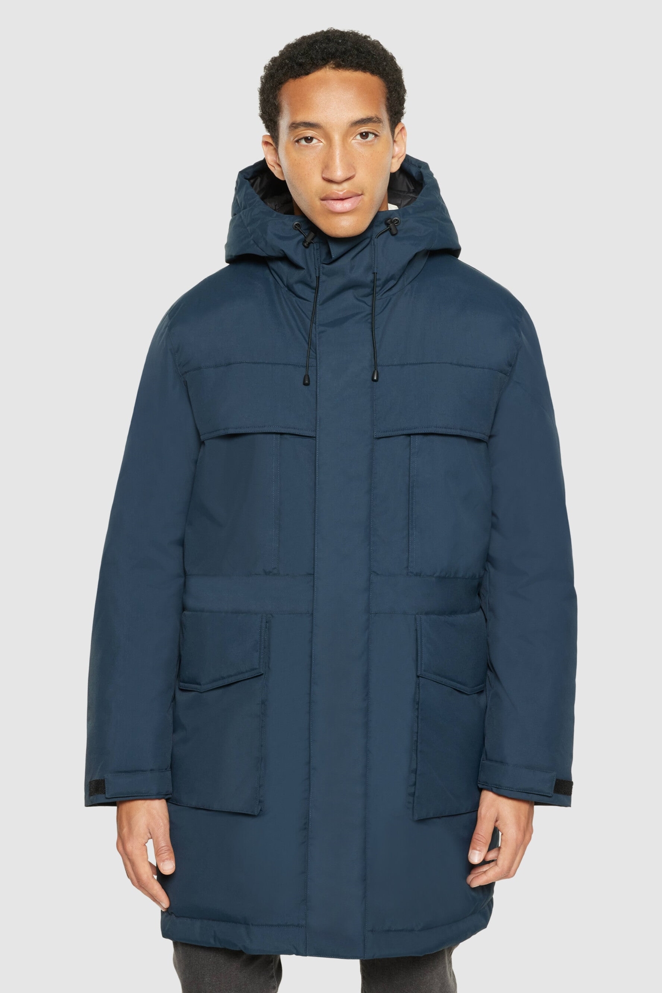 KnowledgeCotton Apparel Herren vegan Mantel Lang Gepolstert Apex Canvas Total Eclipse Navy