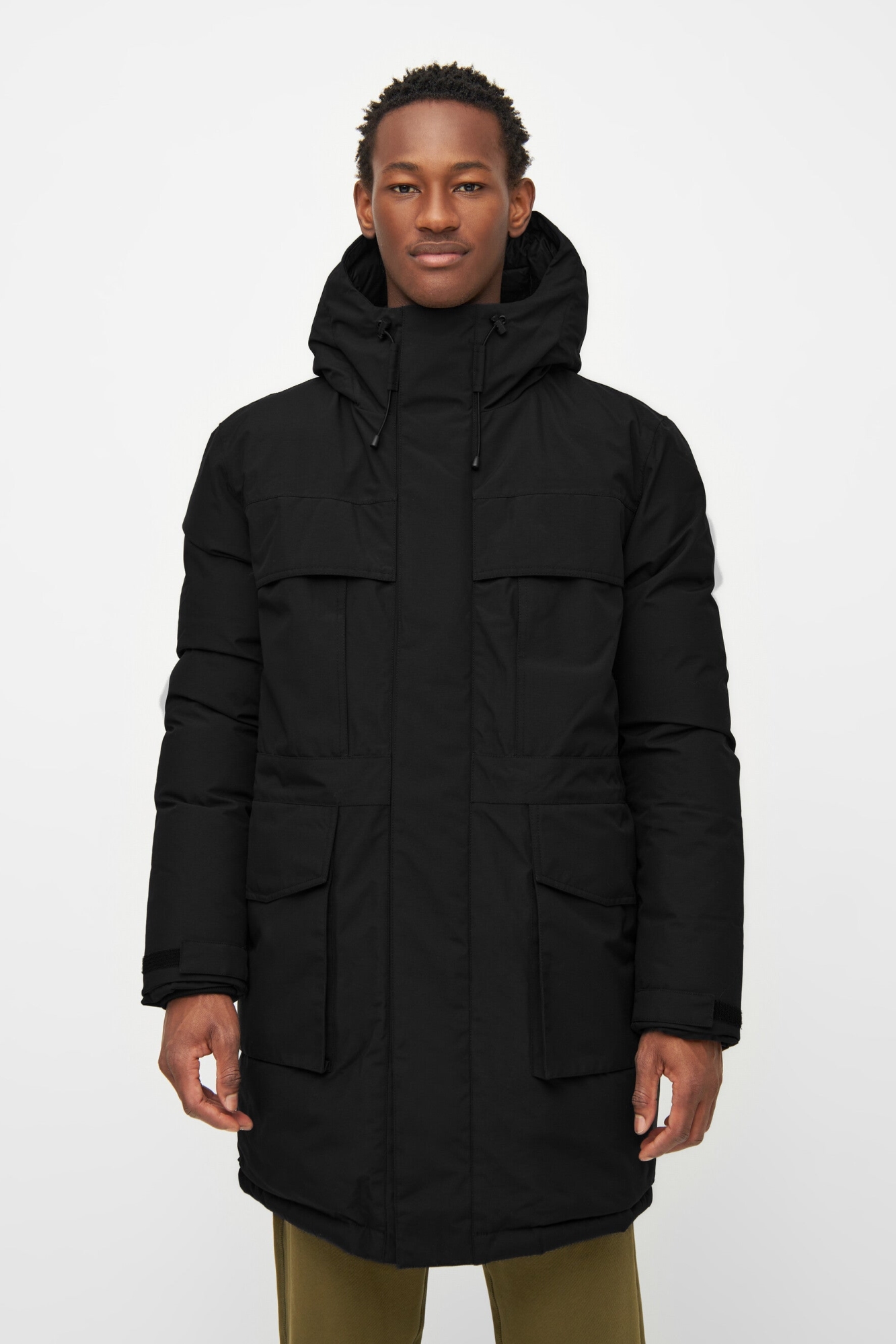 KnowledgeCotton Apparel Herren vegan Mantel Long Padded Canvas Apex Black Jet