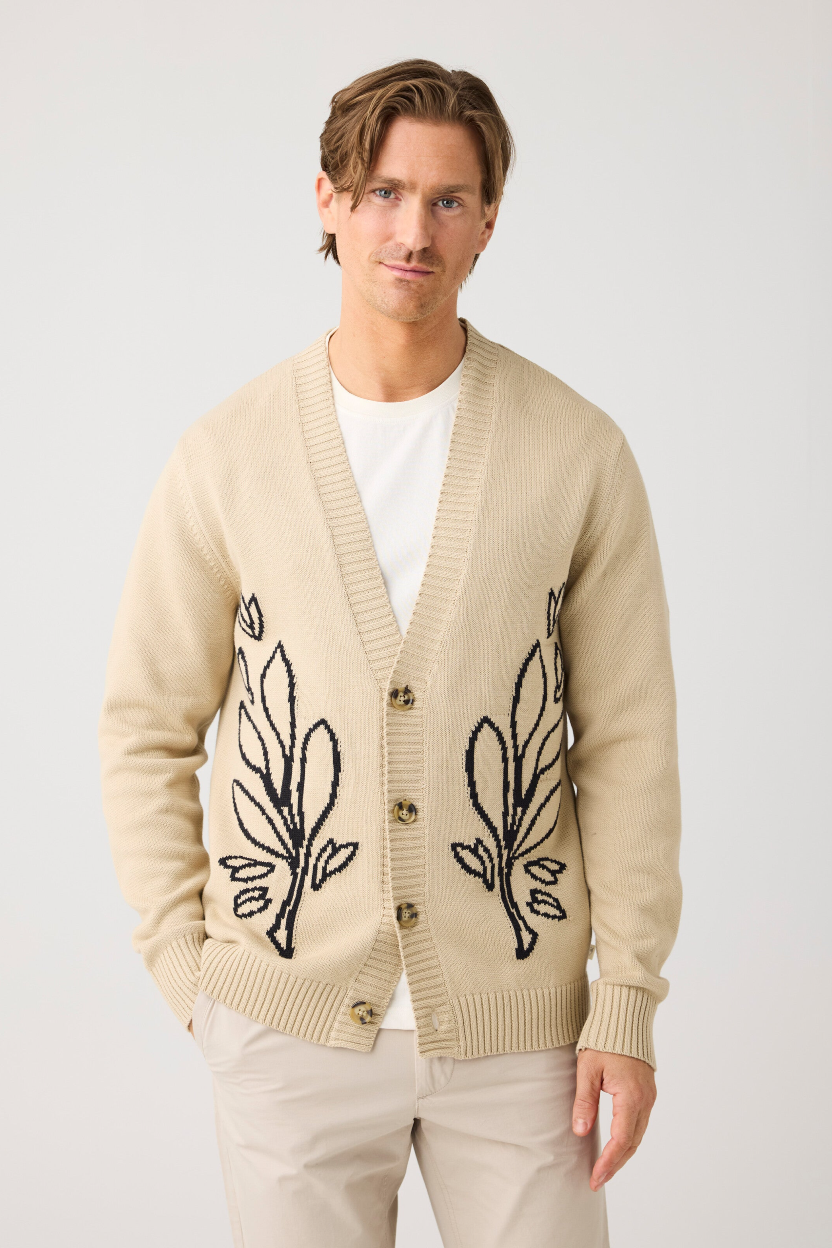 KnowledgeCotton Apparel Herren vegan Strickjacke Sos Jacquard Light Feather Gray