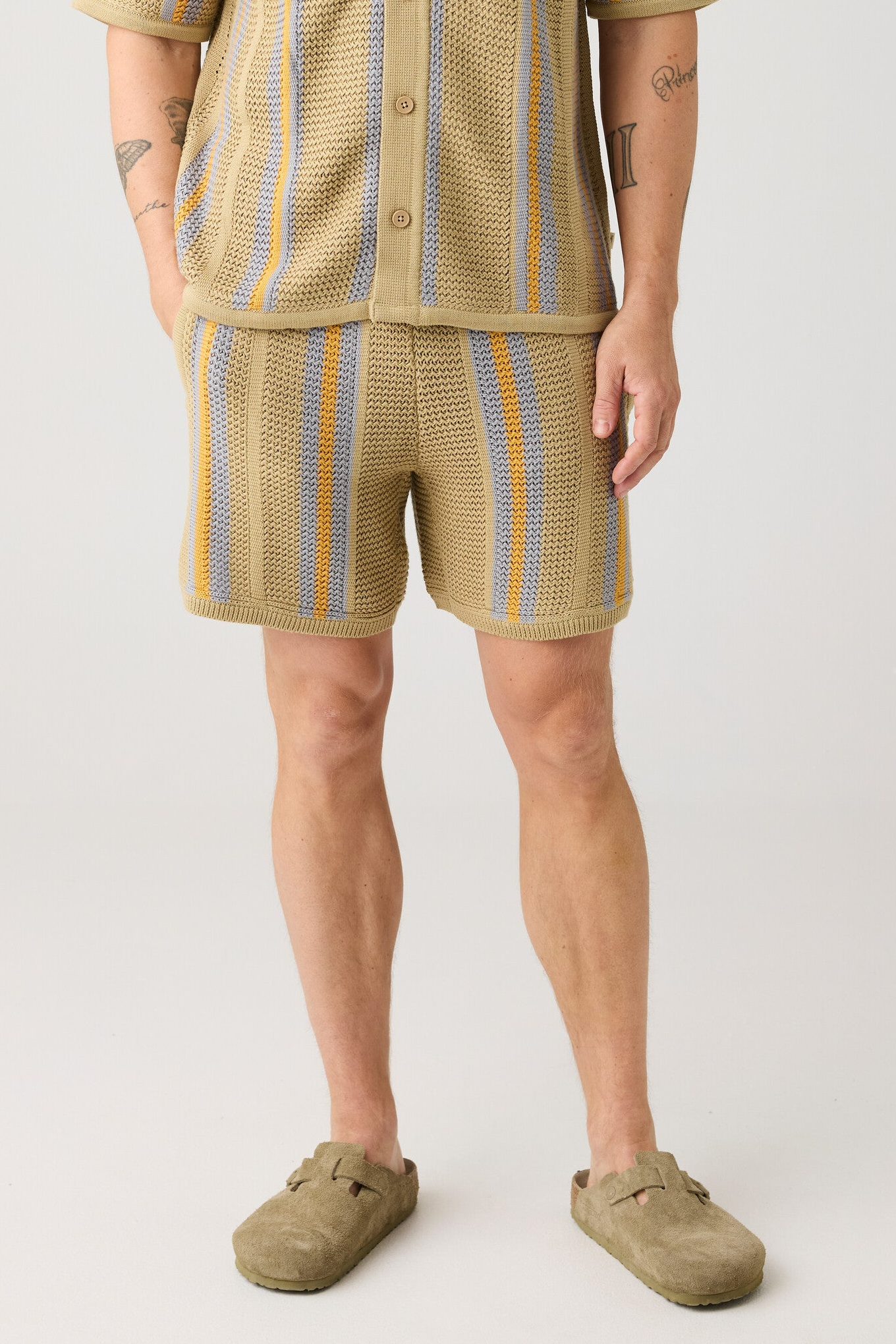 KnowledgeCotton Apparel Herren vegan Strickshorts Fig Loose Beige