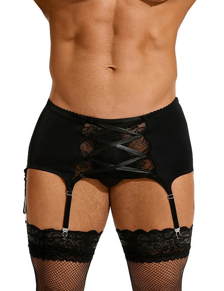 Lau-Fashion Strapsgürtel Herren Strumpfhalter Spitze Hüfthalter Strapse Gürtel Dessous M/L/XL, sexy Dessous, transparenter Spitze