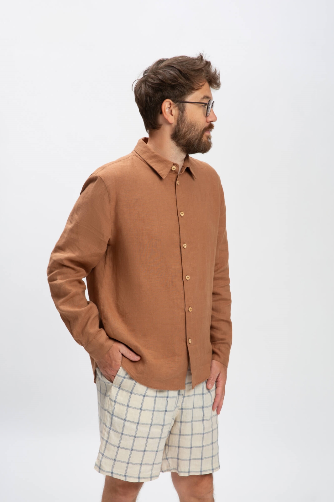 MATONA Herren vegan Hemd Casual Kaffee Braun