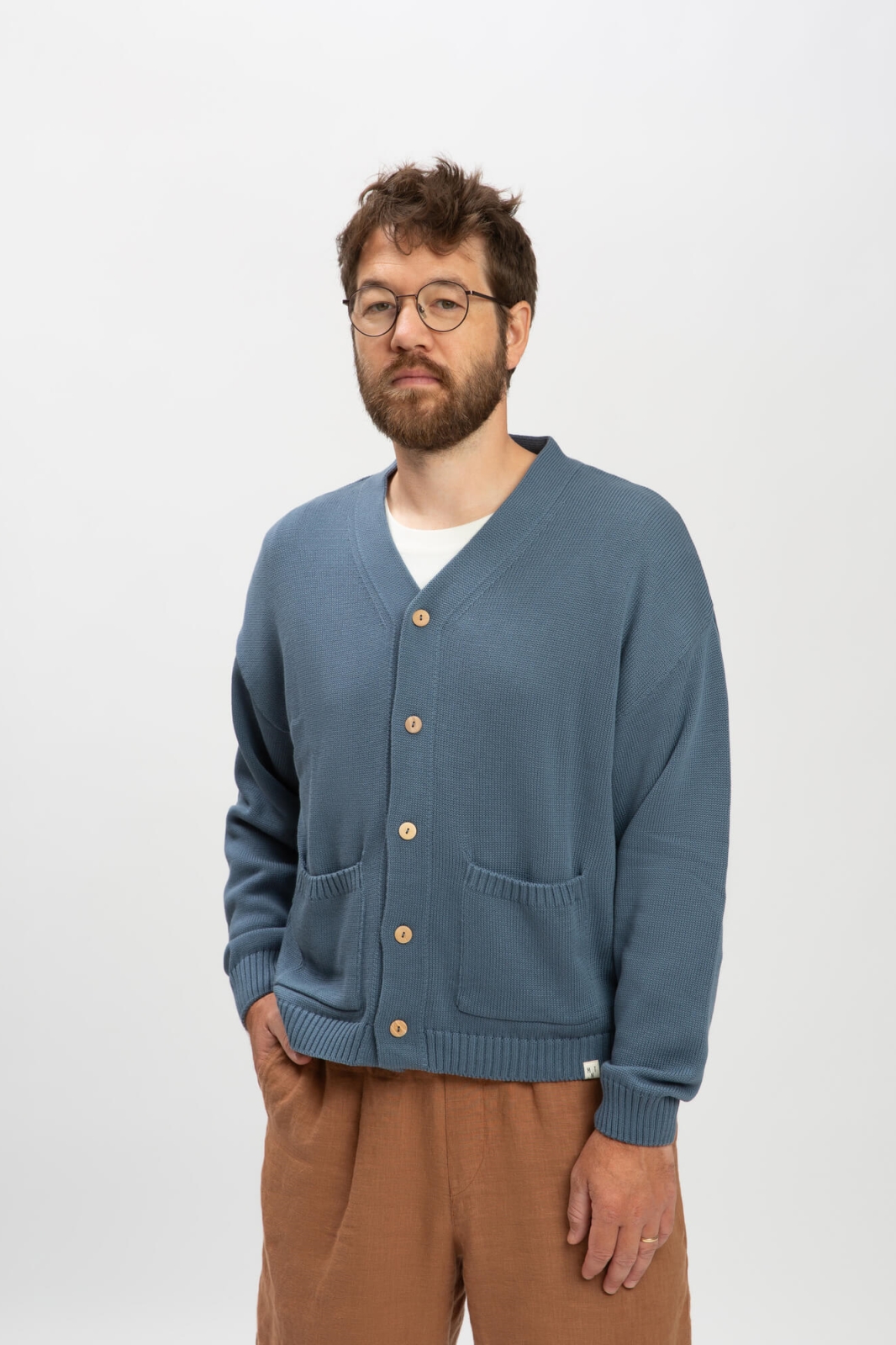 MATONA Herren vegan Strickjacke Relaxed Seal Blau