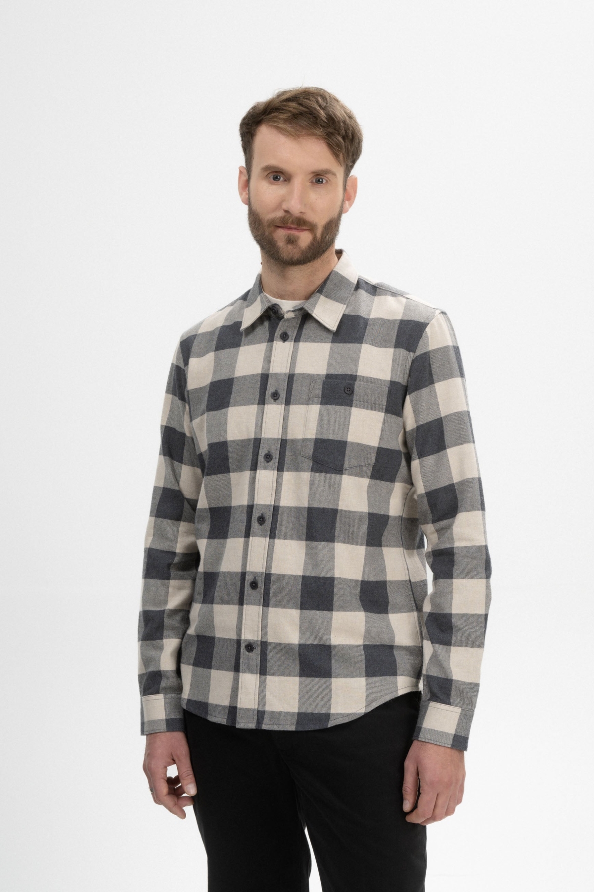 MELA Herren vegan Hemd Flanell Sahel Anthrazit Kariert