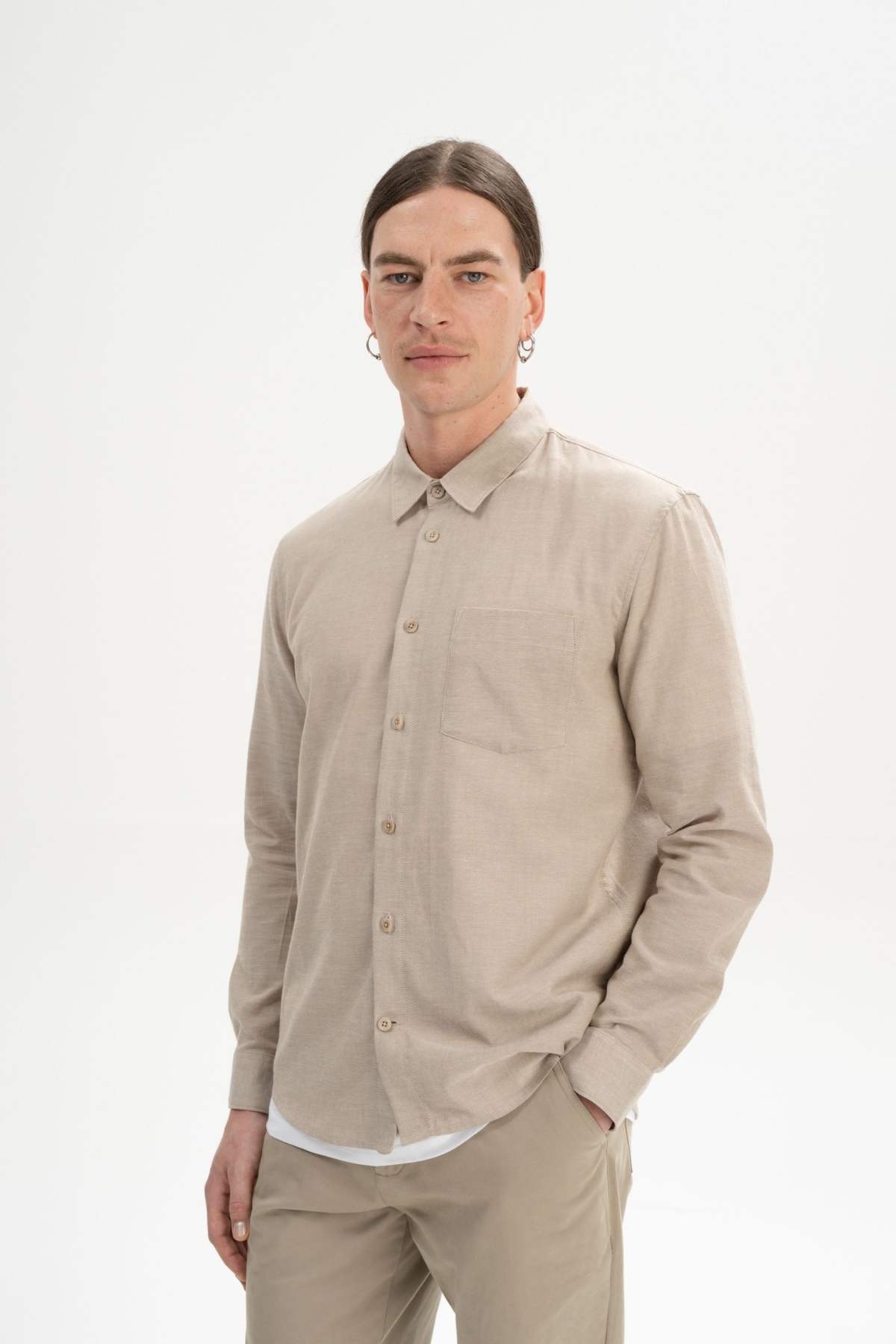 MELA Herren vegan Hemd Ishir Birke Melange/Beige