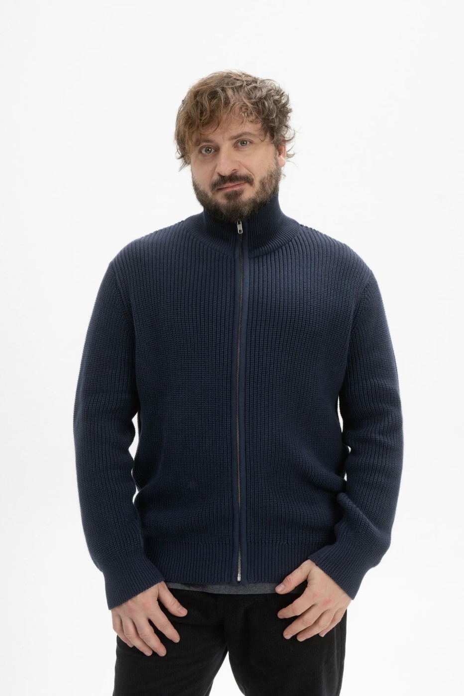 MELA Herren vegan Strickjacke Rippe Taksh Navy
