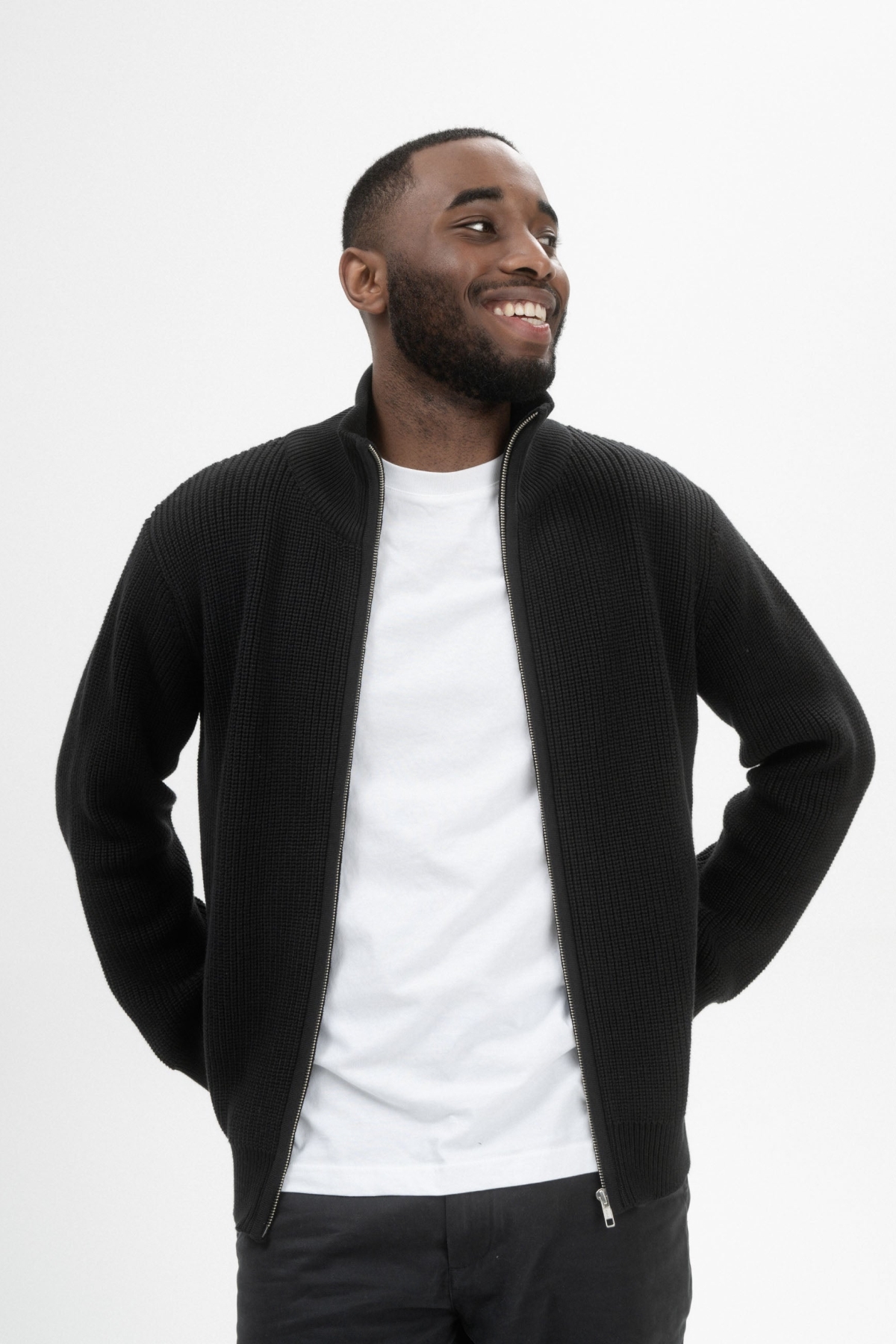 MELA Herren vegan Strickjacke Rippe Taksh Schwarz