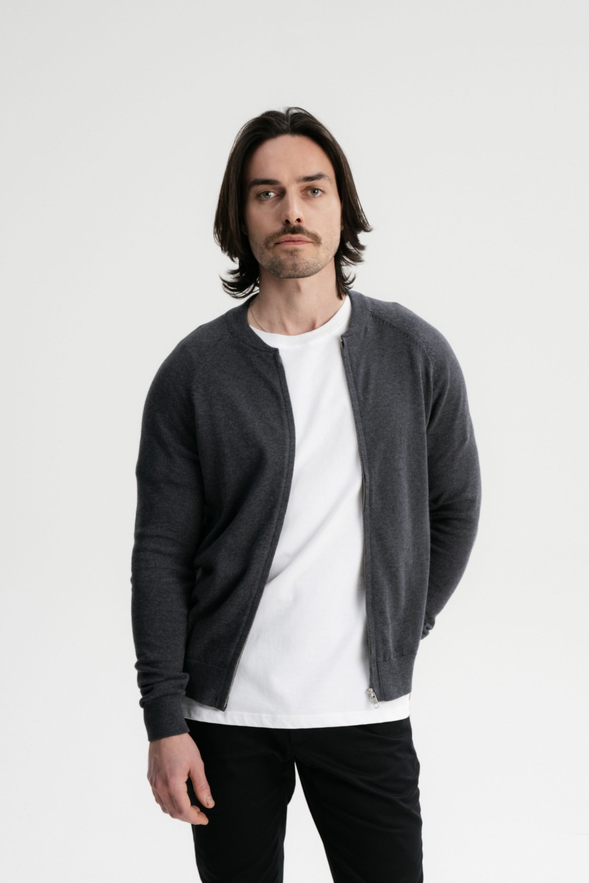 MELA Herren vegan Strickjacke Shamial Anthrazit Melange Dunkelgrau