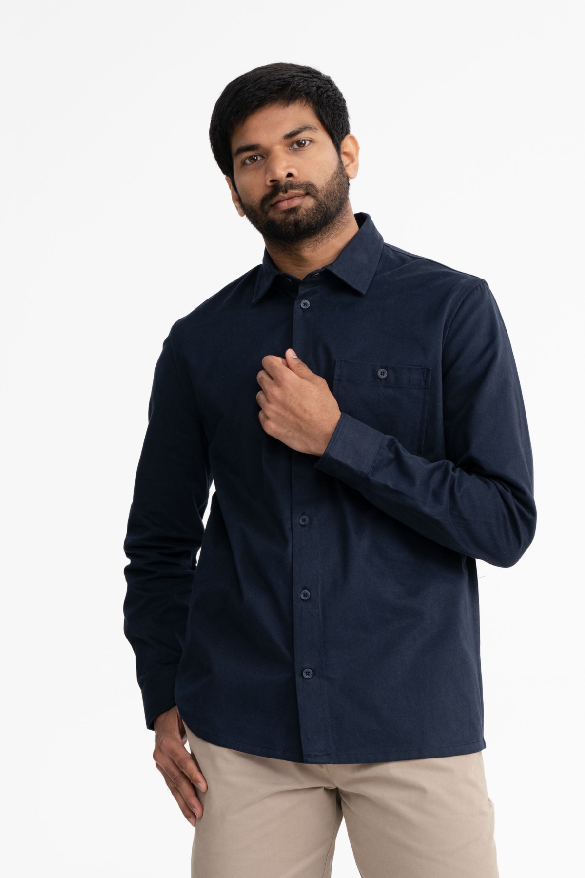 MELA Herren vegan Twill Hemd Ashutosh Marineblau