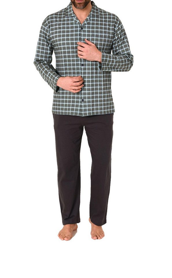 Normann Pyjama Durchknöpfbarer Herren Pyjama / Schlafanzug in edler Karo-Optik