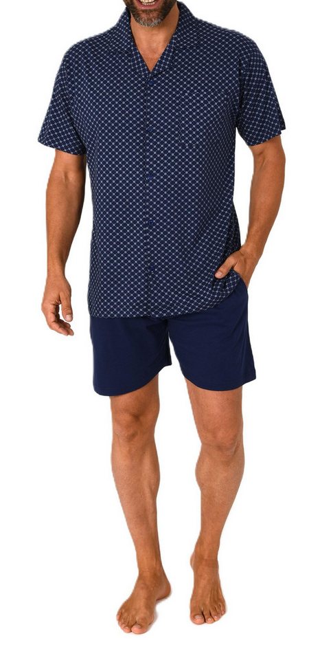 Normann Pyjama Herren Kurzarm Schlafanzug Shorty zum durchknöpfen, auch in Übergröße