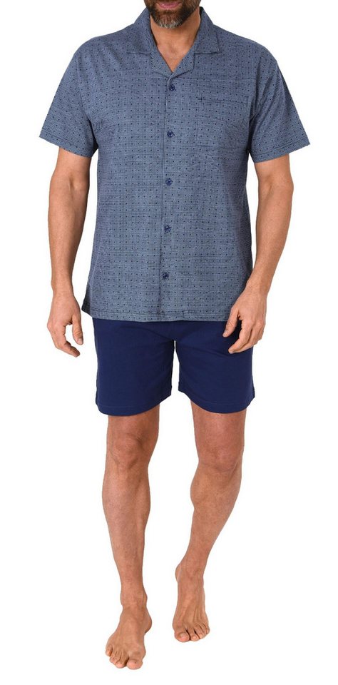 Normann Pyjama Herren kurzarm Schlafanzug Shorty Pyjama zum durchknöpfen