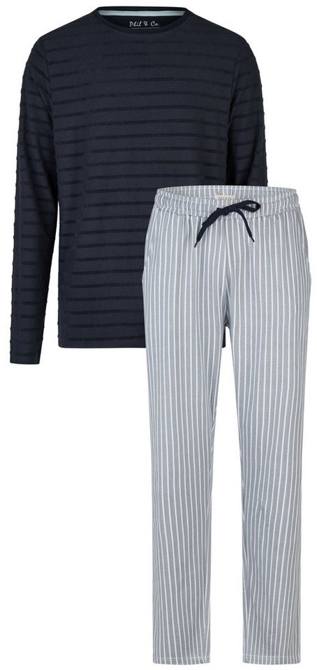 Phil & Co. Schlafanzug Easy Sleep (Set, 2 tlg., 2-teilig) Herren Pyjama lang Baumwolle Langarm Eingriffstaschen